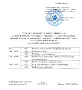 розклад індивідуальної співбесіди